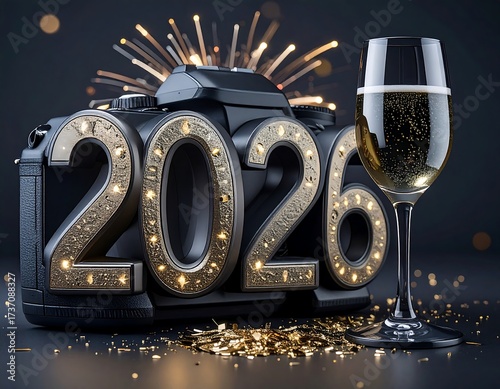 Festive 2026 New Year celebration design, golden 2026 numbers glowing with fireworks 