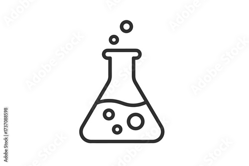 Minimalistic Laboratory Flask Icon with Bubbles, Science Experiment Symbol, Chemistry Beaker Pictogram for Web, Apps, Banners, Social Media and Graphic Design