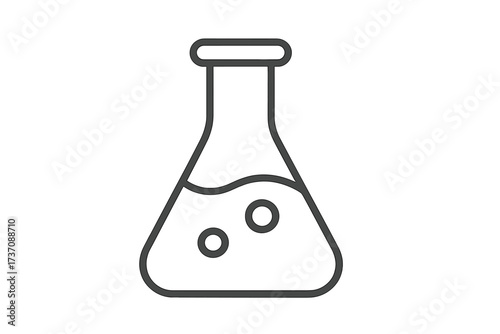 Minimalistic Laboratory Flask Icon, Science Chemistry Beaker Outline, Chemical Reaction Symbol, Web Graphic Design, Science Lab Vector, Liquid Bubbles, Transparent Background