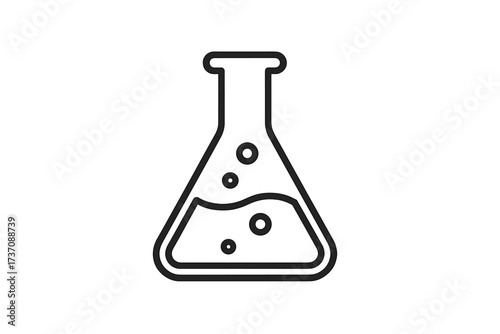 Minimalistic Laboratory Flask Icon with Liquid and Bubbles, Thin Line Science Vector for Web, Apps, Banners, Social Media, Graphic Design, Transparent Background