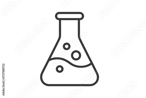 Laboratory flask minimalistic thin line icon with bubbles, chemistry science glassware symbol for web, apps, banners, social media, vector cartoon illustration