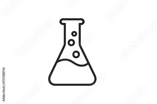 Laboratory flask minimalistic thin line vector icon with bubbles, scientific chemistry equipment symbol for web, apps, banners, social media, and graphic design