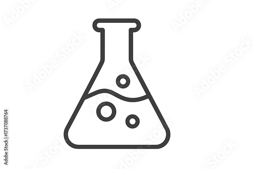 Laboratory Flask Icon Minimalistic Thin Line Design, Vector Cartoon Illustration, Scientific Chemistry Beaker with Bubbles, Transparent Background for Web, Apps, Banners, Social Media Cards