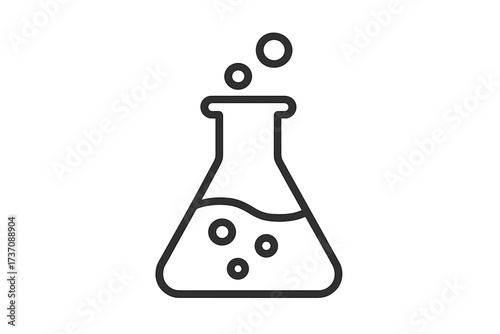 Laboratory Flask Outline Icon, Chemistry Science Beaker with Bubbles, Vector Linear Symbol for Education, Web Design, Apps, Advertising, and Scientific Cards Illustration