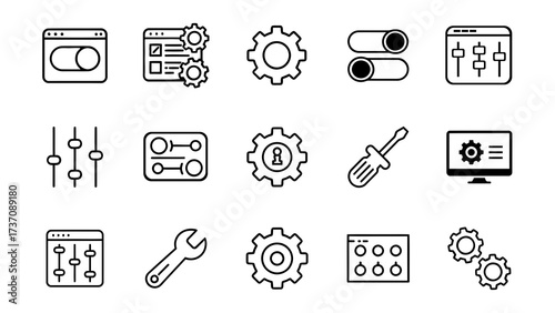 A versatile set of thin line icons for user interface settings and controls