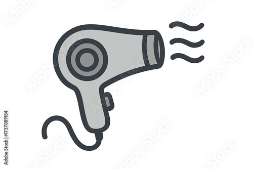 Minimalistic Hair Dryer Icon with Transparent Background, Vector Cartoon Illustration for Apps and Graphics, Simple Hair Styling Appliance Design, Ordered Set Graphic