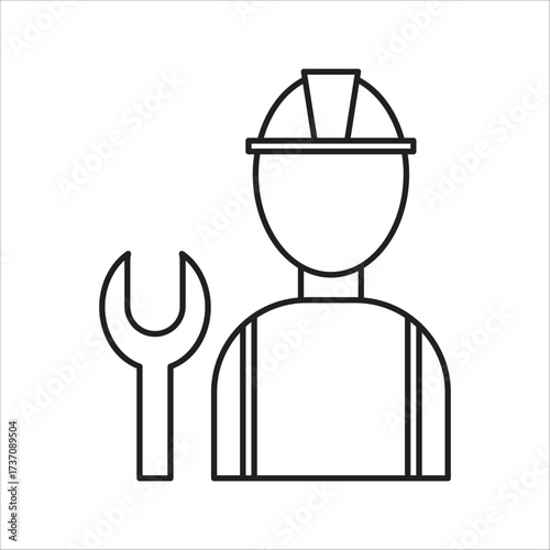 Builder icon, Construction worker, Silhouette symbol. Negative space, Raster isolated illustration, Worker with Hard Hat and Clipboard Icon, Inspection and Safety Checks.