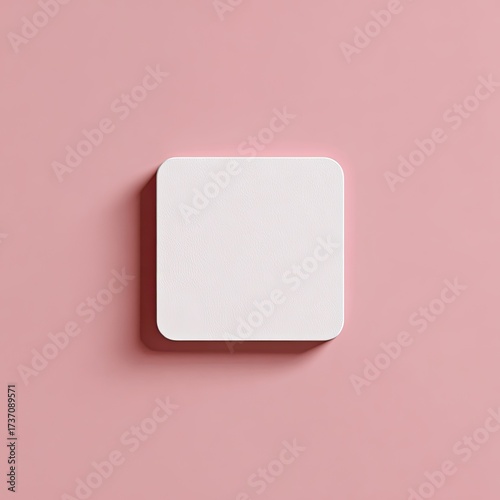 A minimalist square with rounded edges in a soft white floats centered on a pink backdrop