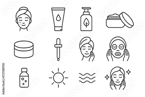 Minimalistic Soap and Skincare Line Icon Pack, Linear Pictograms for Web, Graphic Design, Apps, Banners, Social Media, Transparent Vector Cosmetics Illustrations