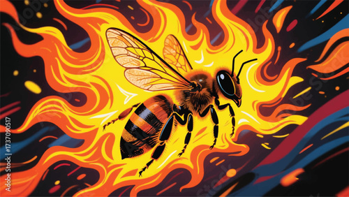 Bees on Fire Illustrator Artwork Banner Background Design Template 
