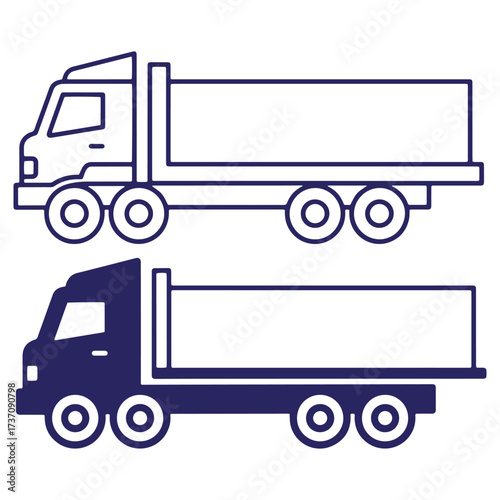 Vector illustration of dump trucks in two color variations on a white background for transportation