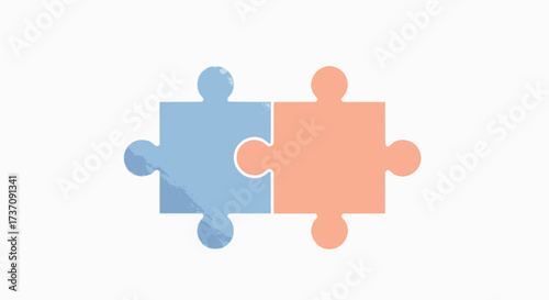 Two Puzzle Pieces One Blue And One Peach Fit Together Perfectly Against A Clean White Background