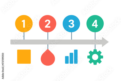 Infographic timeline design template with 4 steps. Business process or workflow concept. Vector diagram, chart, or graph for presentation with four options, parts, or milestones.