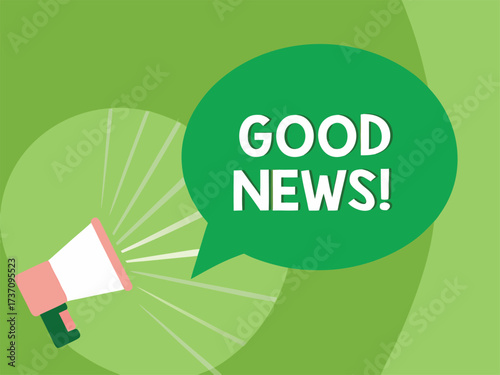 Green Megaphone Announcing Good News Speech Bubble announcement