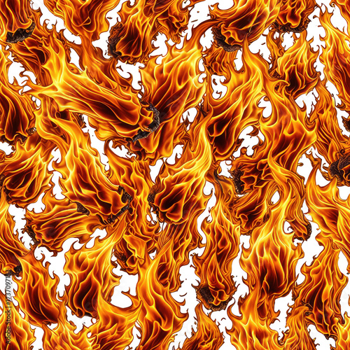 Fiery seamless texture of blazing flames in vibrant orange and red colors
