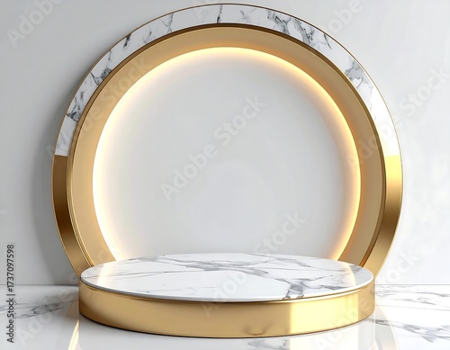 Elegant Gold Marble Display Podium.