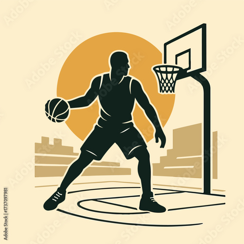 Basketball player driving to the basket layup move competitive stadium vector