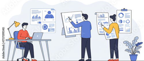 Business Team Analyzing Data on Charts and Graphs.