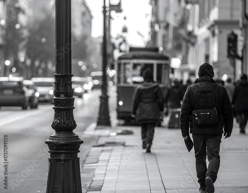City Street Scene Black and White.