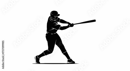 A Dynamic Silhouette Illustration Captures a Baseball Player in the Powerful Motion of Swinging the Bat Across the Frame Signaling the Intense Action of the Sport