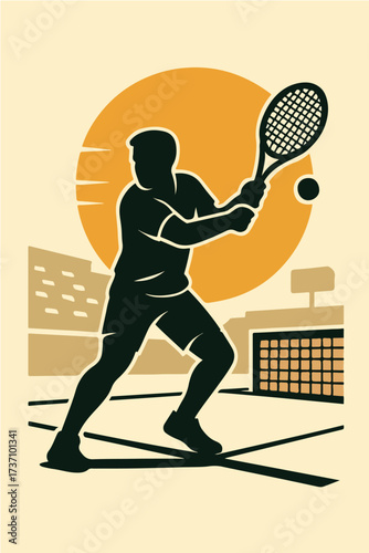 Tennis athlete hitting forehand from baseline competitive court sport vector icon