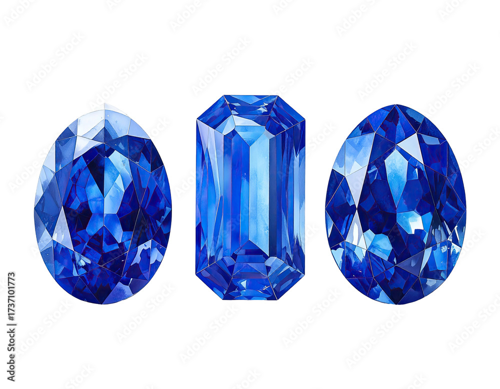 Fototapeta premium Three brilliant blue gemstones (3)