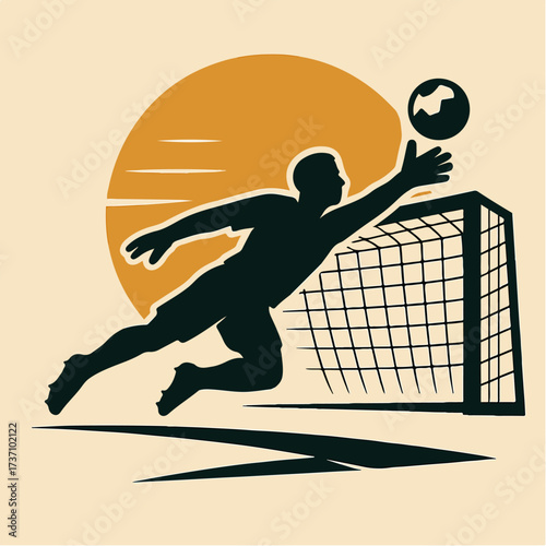 Soccer striker jumping header at goal competitive football stadium action vector