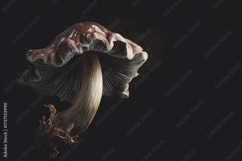 Fototapeta premium A close-up view of a unique mushroom with intricate gills and a dark background