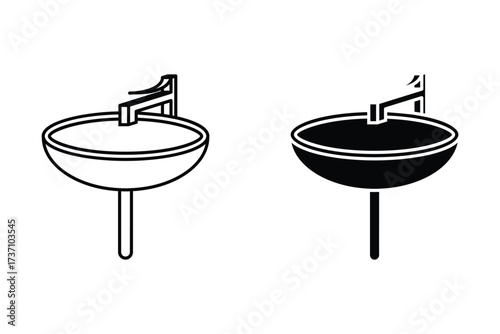 sink, washbasin, washbowl, washstand, washing stand Icon Logo Design Vector Template Illustration.