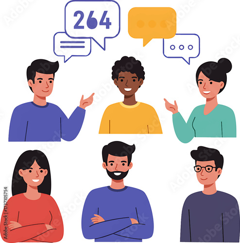 Diverse Group of People Communicating with Speech Bubbles Vector Illustration.