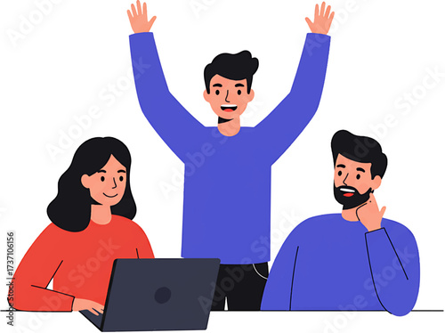 Cheerful Man with Arms Raised Celebrating Success in Teamwork Illustration.
