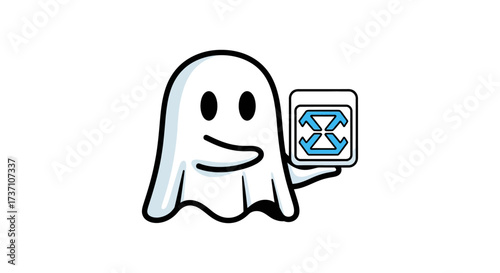 ghost holding data transfer icon symbolizing seamless data migration and efficient file sharing across networks perfect for tech blogs and it solutions