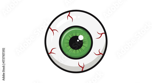 green cartoon eyeball with bloody veins staring intently perfect for halloween designs and horror themed graphics evoking spooky october vibes.