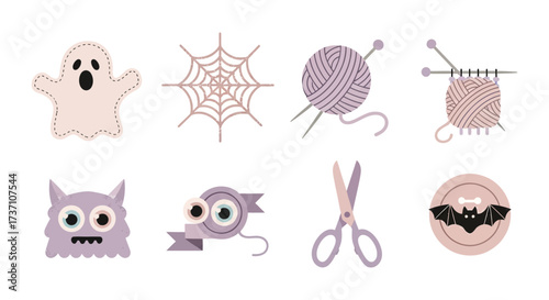 halloween sewing crafts a ghost bat monster and yarn with knitting needles perfect for diy projects spooky season designs and handmade decor