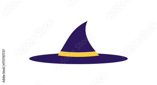 purple witch hat with a yellow band isolated against a white backdrop ideal for halloween graphics and spooky season backgrounds.