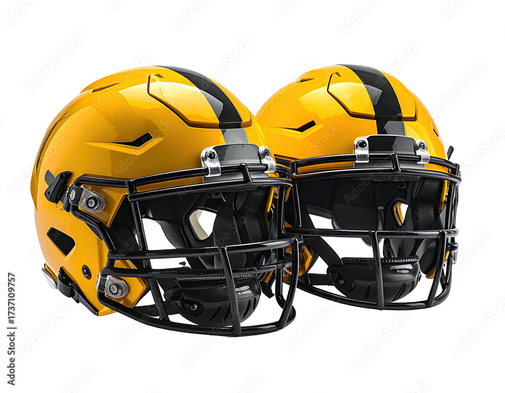 Fototapeta premium Two yellow and black football helmets