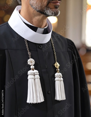 Close-up of a man's clergy collar
