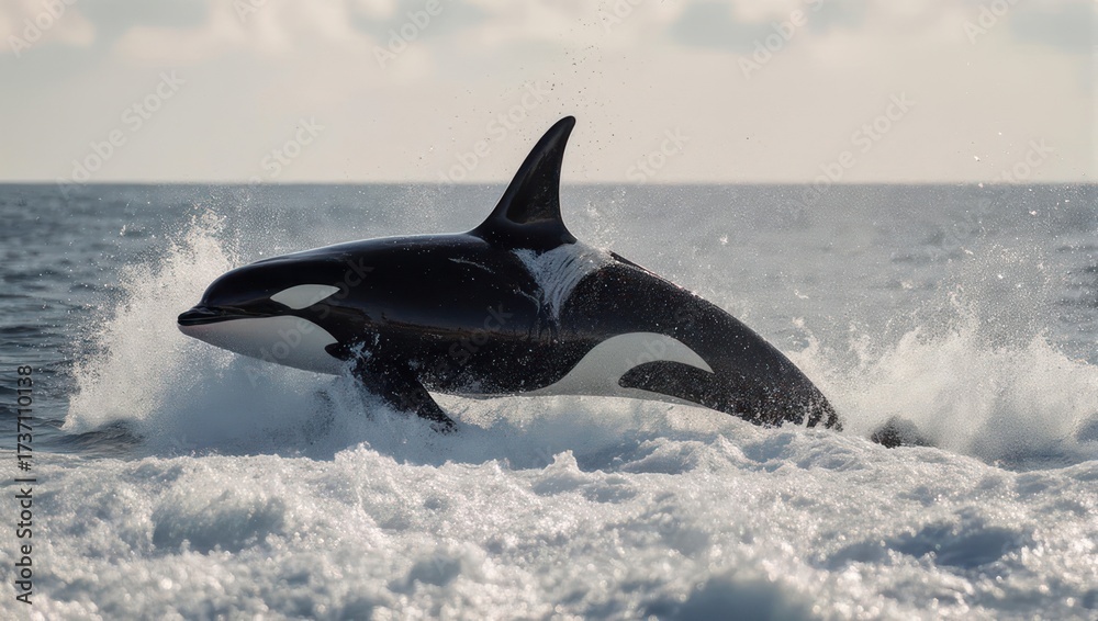 Fototapeta premium Orca breaching in ocean waves