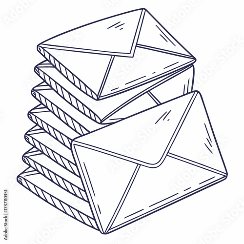 A stack of hand drawn envelopes in a simple outline style representing mail and communication