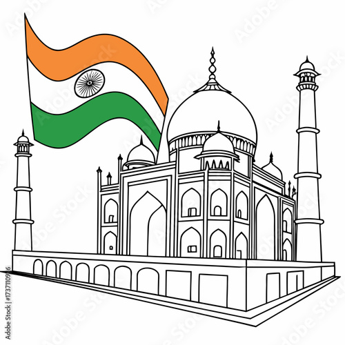 Iconic taj mahal monument in india depicted with the national flag waving proudly in the background a symbol of national pride and heritage