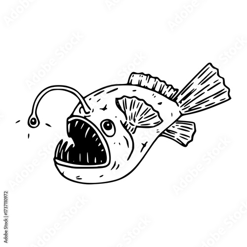 terrifying deep sea anglerfish vector illustration