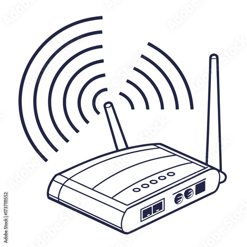 Wireless router with signal waves emitting from antennas representing wi fi connectivity and network transmission