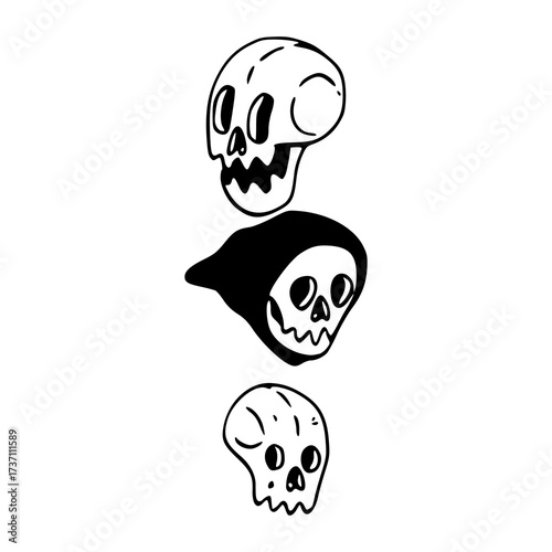 doodle style skull and grim reaper head icon pack