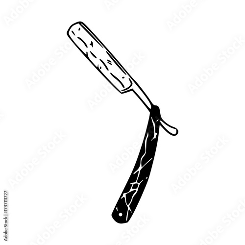 vintage barber shop tool: hand-drawn open razor