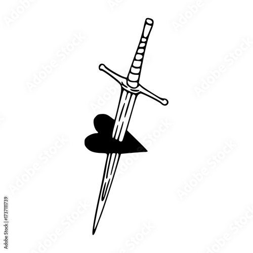 sword through heart line art illustration