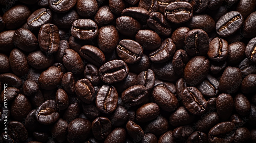 Fototapeta premium Aromatic coffee beans close-up, showcasing rich texture and inviting aroma