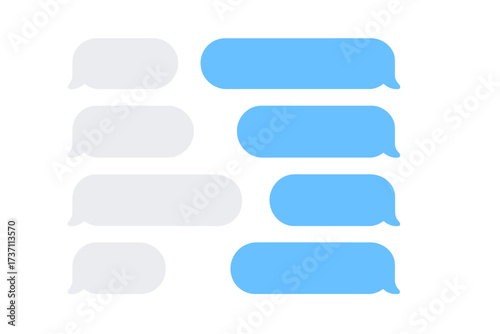 Chat bubbles for text messaging. SMS message speech bubble set. Vector illustration for phone chat interface, dialog box, online communication, and social media app design.