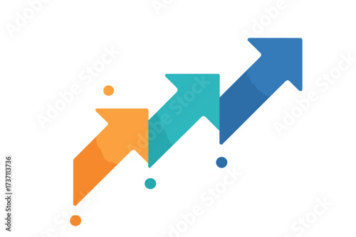 Three arrows up infographic. Concept of growth, success, career. Business data chart. Diagram with 3 steps, options, parts or processes. Vector for presentation, marketing.