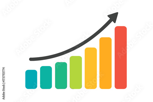 Vector bar chart with growing arrow. Business growth, success, and profit concept. Financial data analysis diagram for presentation. Infographic element for statistical report.
