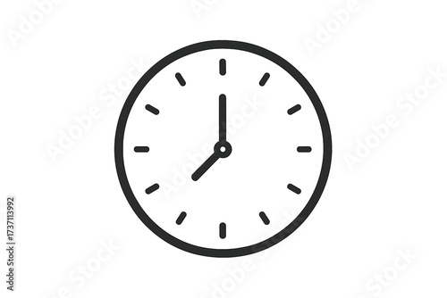 Clock icon, simple flat line style. Time symbol, watch face pictogram. Vector for web design, logo, app, UI, UX. Concept: schedule, deadline, countdown, timer, minute, hour, wait.